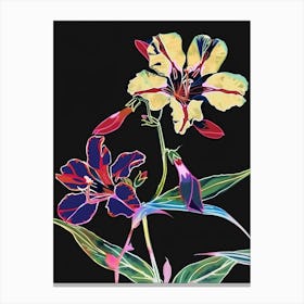 Neon Flowers On Black Phlox 3 Canvas Print