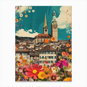 Zurich   Floral Retro Collage Style 1 Canvas Print