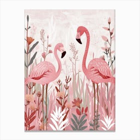 Lesser Flamingo And Heliconia Minimalist Illustration 4 Canvas Print