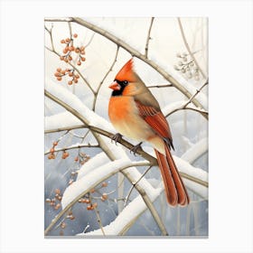 Winter Bird Painting Northern Cardinal 1 Canvas Print
