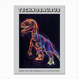 Neon Outline Dinosaur Illustration 1 Poster Canvas Print