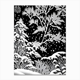 Cold, Snowflakes, Linocut 1 Canvas Print