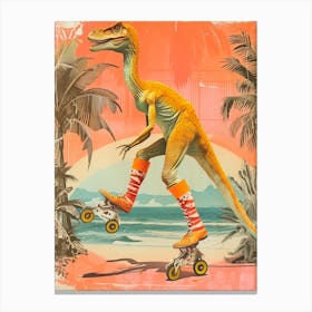 Retro Dinosaur Roller Skating 1 Canvas Print