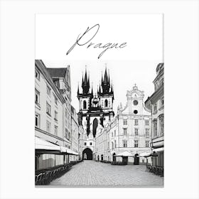 Prague Old Town, Monochrome Cityscape Canvas Print