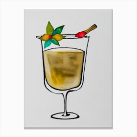Chocolate MCocktail Poster artini Minimal Line Drawing With Watercolour Cocktail Poster Canvas Print