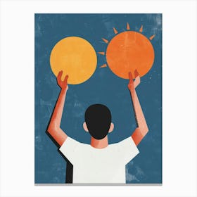 Illustration Of A Man Holding Up Two Suns Canvas Print