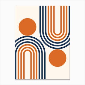 Mid Century Modern Geometric in classy navy blue orange (Rainbow and Sun Abstract Design) Canvas Print