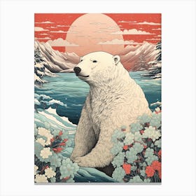 Polar Bear Animal Drawing In The Style Of Ukiyo E 2 Canvas Print