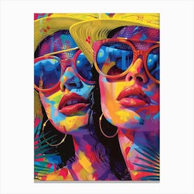 Two Women In Sunglasses, Vibrant, Bold Colors, Pop Art Canvas Print