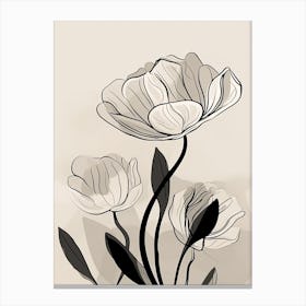Line Art Tulips Flowers Illustration Neutral 10 Canvas Print