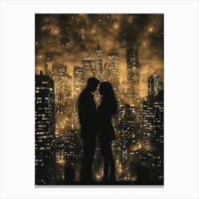 Silhouette Of A Couple At Night, Monochrome, Charcoal Style Stampe su tela