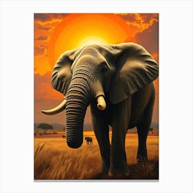 Elephant In The Sunset Canvas Print