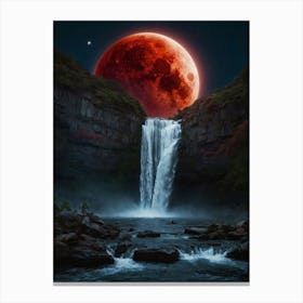 Blood Moon Over Waterfall Canvas Print