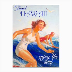 Travel Hawaii Enjoy The Surf Retro Vintage Poster Canvas Print