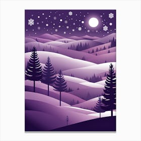 Purple Christmas Night, Christmas concept art, Christmas vector art, Vector Art, Christmas art, Christmas, moon and snow Canvas Print