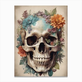 Floral Skull Vintage Painting (42) Canvas Print