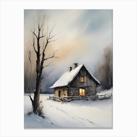 Rustic Winter Oil Painting Vintage Cottage (8) Canvas Print