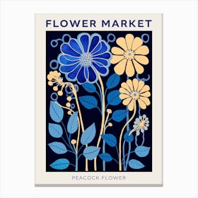 Blue Flower Market Poster Peacock Flower Market Poster 4 Canvas Print