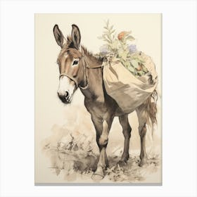 Storybook Animal Watercolour Donkey 1 Canvas Print