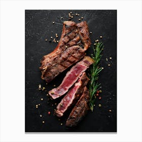 BBQ, Grilled steak on a bone — Food kitchen poster/blackboard, photo art Canvas Print
