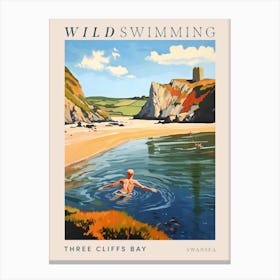 Wild Swimming At Three Cliffs Bay Swansea 2 Poster Canvas Print
