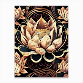 Lotus Flower Pattern Retro Illustration 4 Canvas Print