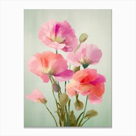 Sweet Pea Flowers Acrylic Painting In Pastel Colours 1 Canvas Print