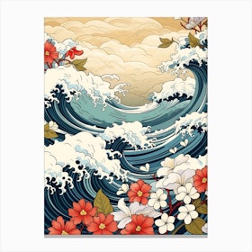 Great Wave With Jasmine Flower Drawing In The Style Of Ukiyo E 2 Canvas Print