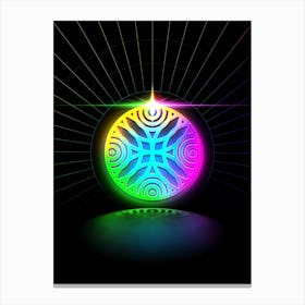 Neon Geometric Glyph in Candy Blue and Pink with Rainbow Sparkle on Black n.0064 Canvas Print