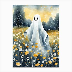 Sheet Ghost In A Field Of Flowers Painting (34) Canvas Print