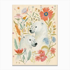 Folksy Floral Animal Drawing Polar Bear 4 Canvas Print
