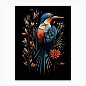 Folk Bird Illustration Kingfisher 1 Canvas Print
