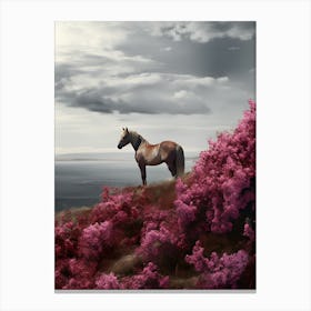 Horse In Pink Flowers Canvas Print