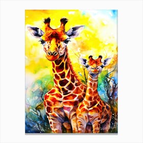 Giraffe Duo - Mom And Baby Giraffe Canvas Print