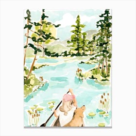 Canoeing with Pup Canvas Print