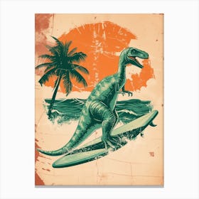 Vintage Plateosaurus Dinosaur On A Surf Board  2 Canvas Print