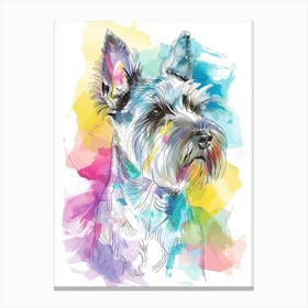 Pastel Miniature Schnauzer Dog Watercolour Line Illustration 4 Canvas Print