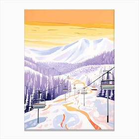 Banff Sunshine Village   Alberta, Canada, Ski Resort Pastel Colours Illustration 0 Canvas Print