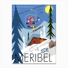 Meribel Ski Poster Blue & White Canvas Print