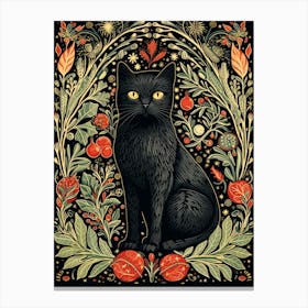 William Morris Style Christmas Cat 3 Canvas Print