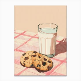 Pink Breakfast Food Milk And Chocolate Cookies 2 Canvas Print