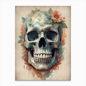 Floral Skull Vintage Painting (30) Canvas Print