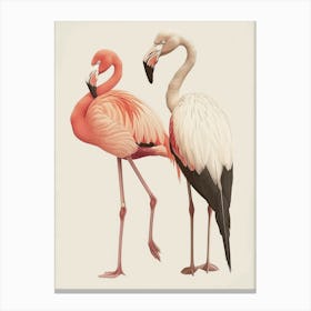 Lesser Flamingo And Bird Of Paradise Minimalist Illustration 4 Canvas Print