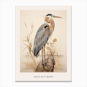 Vintage Bird Drawing Great Blue Heron 1 Poster Canvas Print
