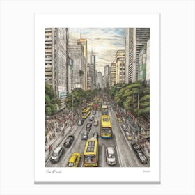 Sao Paulo Brazil Drawing Pencil Style 1 Travel Poster Canvas Print