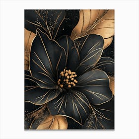 Black And Gold Floral Poster, Abstract Style, Golden Leaf Decoration Toile