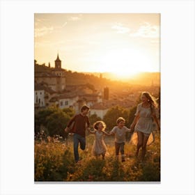 A Large Family Enjoying Their Day In Nature During The Stunning Sunset Siblings Laughing Lively Ch (2) Canvas Print