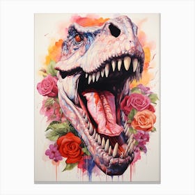 T-Rex With Roses Canvas Print
