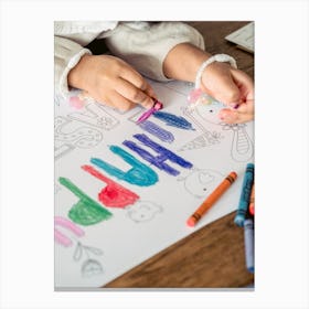 Child Coloring With Crayons Canvas Print