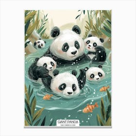 Giant Panda Family Swimming In A River Poster 89 Canvas Print